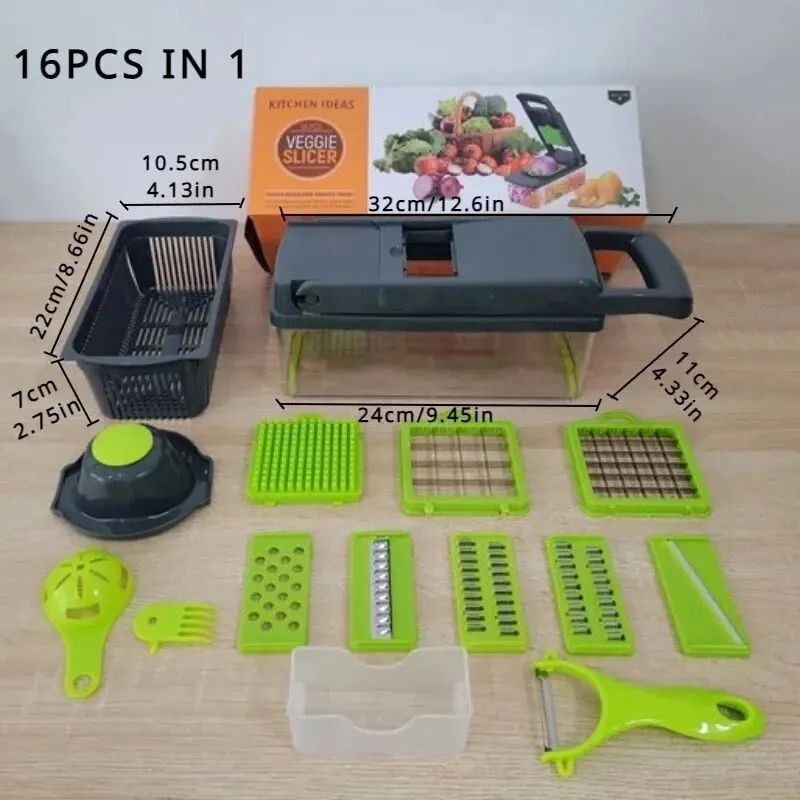 16pcs/Set Vegetable Chopper Onion Chopper Handle Food Grate