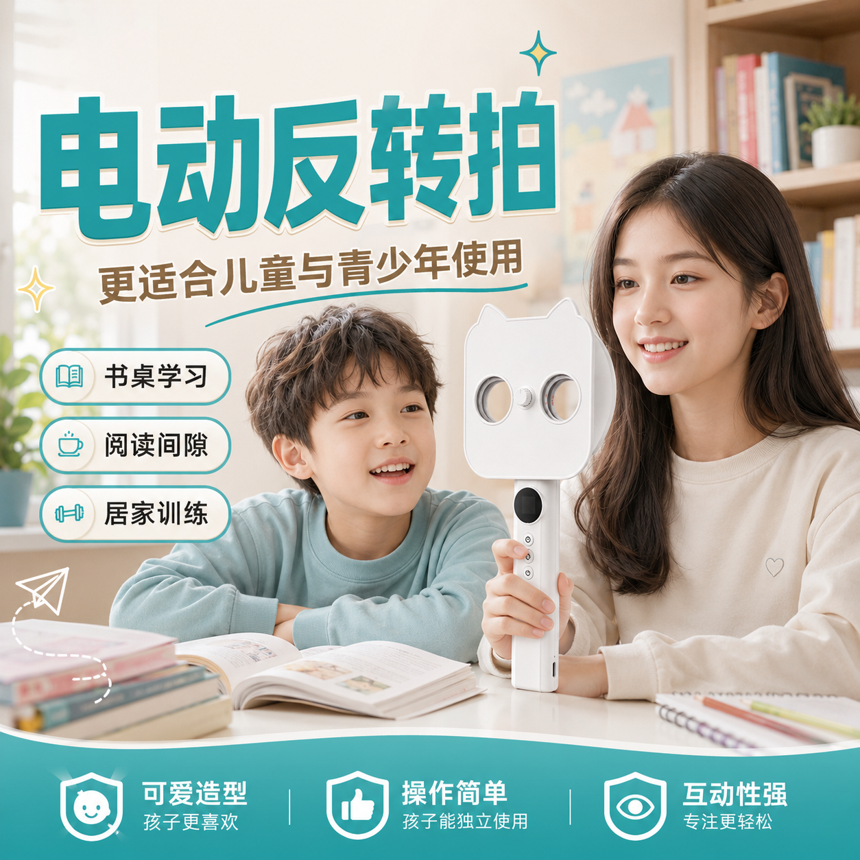 反转拍视力训练医院同款儿童近视调节电动自动翻转复力拍双面镜