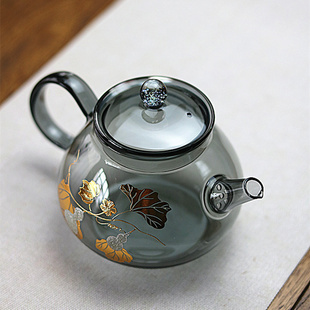 新款青灰贴花茶壶 小号日式星空泡茶壶300ml透黑耐热玻璃过滤单壶