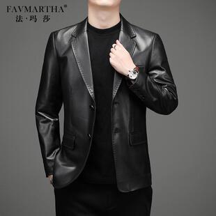 软皮夹克秋冬加绒潮流西服 外套西装 2023新款 绵羊皮皮衣仿真皮短款