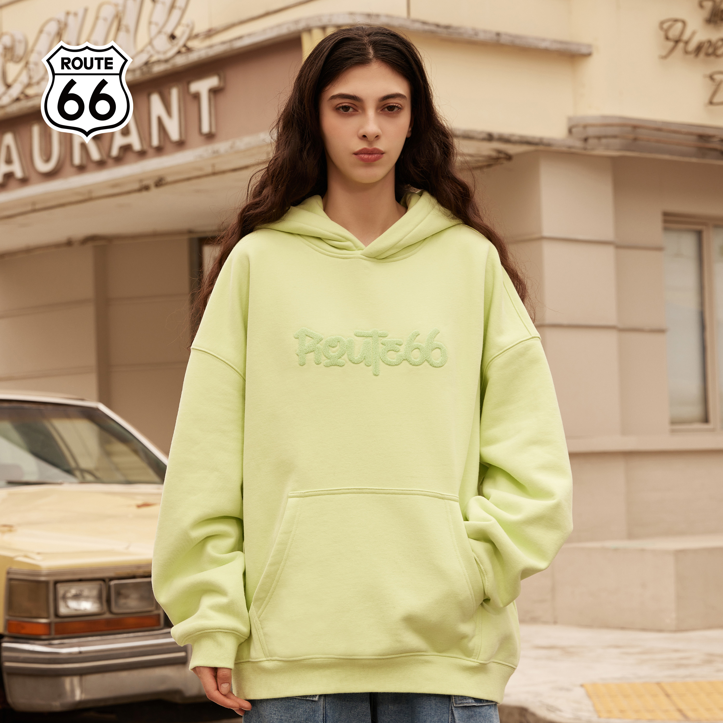 ROUTE66毛巾绣连帽卫衣