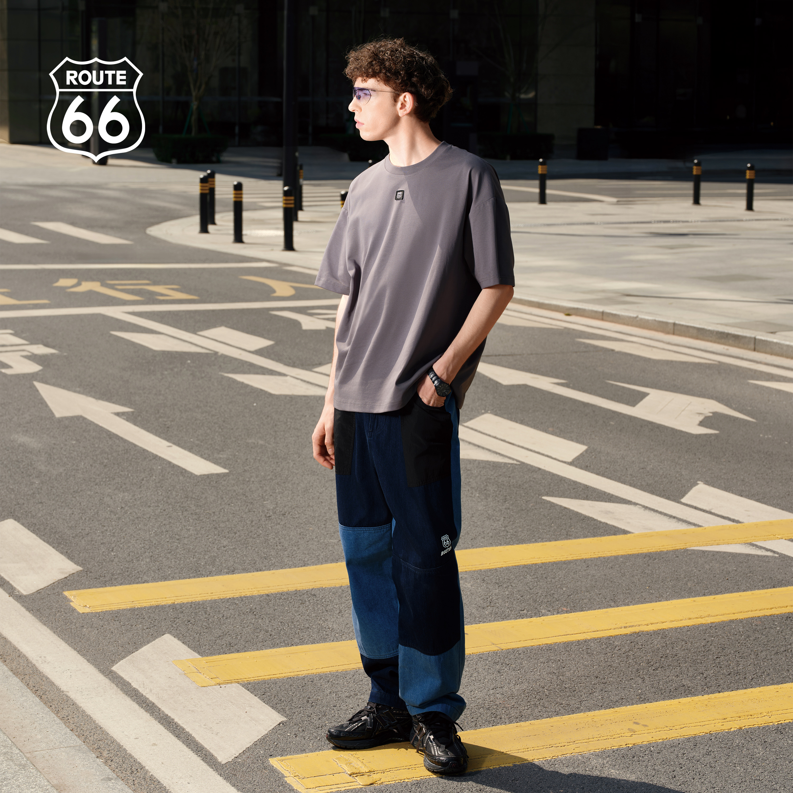 【罗一舟同款】Route66/66号公路贴布绣品牌logo情侣短袖夏季t恤