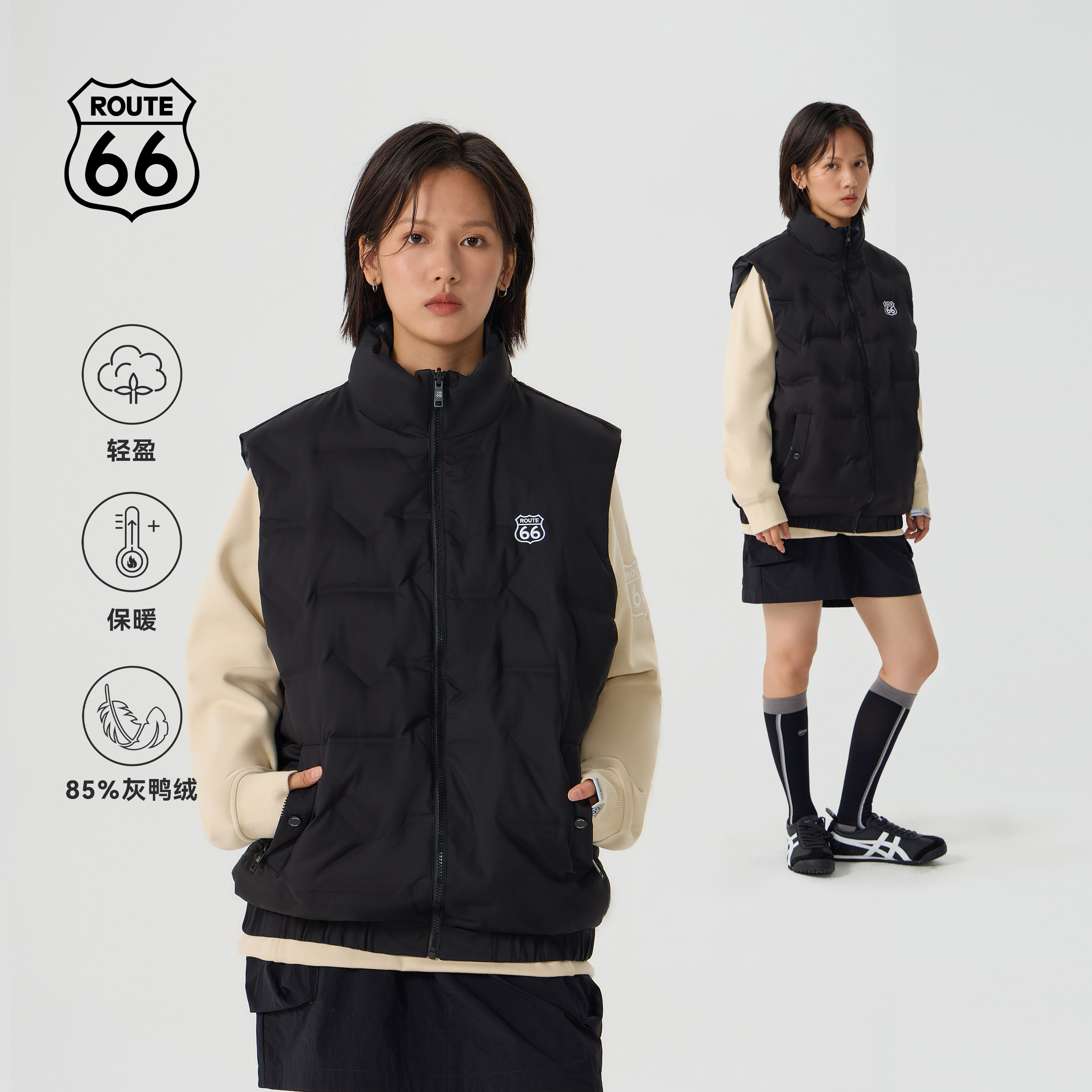 66号公路/ROUTE66秋季休闲百搭羽绒马甲立领两面穿灰鸭绒背心外套,男装,羽绒马甲,淘宝优惠券,粉丝福利购,淘宝优惠卷