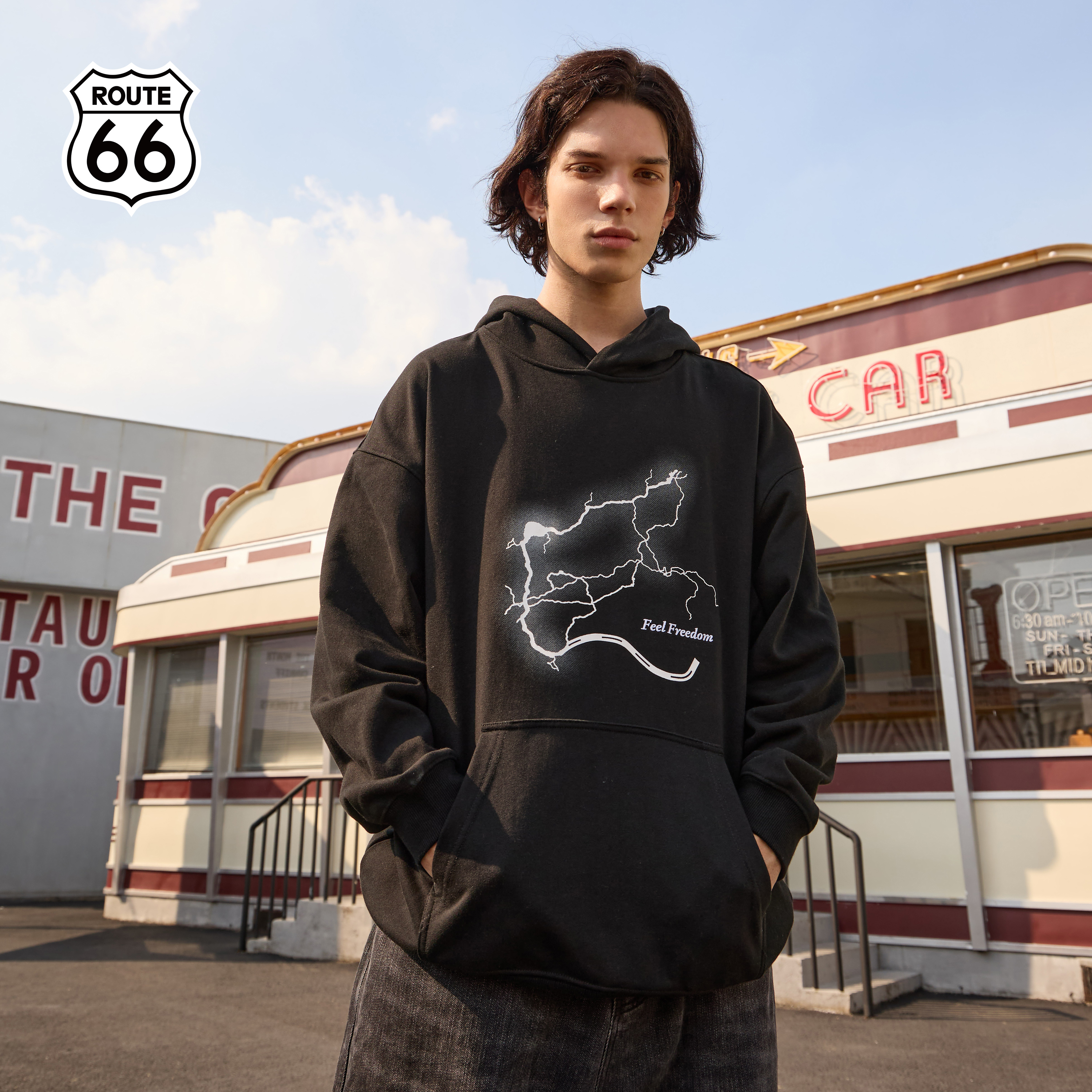 ROUTE66美式复古连帽卫衣