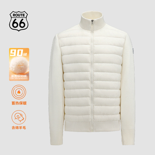 轻薄内胆外套男女款 ROUTE66 66号公路羊毛针织拼接排骨羽绒服冬季