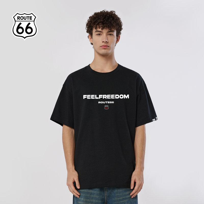 ROUTE66美式复古字母印花T恤