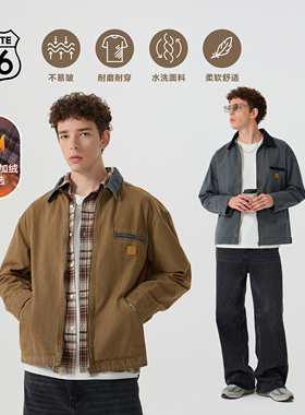 66号公路/route66秋季底特律夹克男巴恩风加绒棉服美式工装外套男
