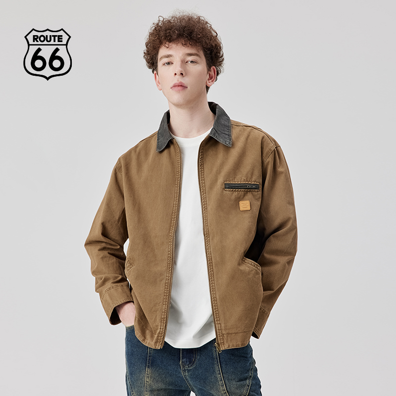 ROUTE66美式复古底特律夹克男春季巴恩风情侣装cleanfit工装外套