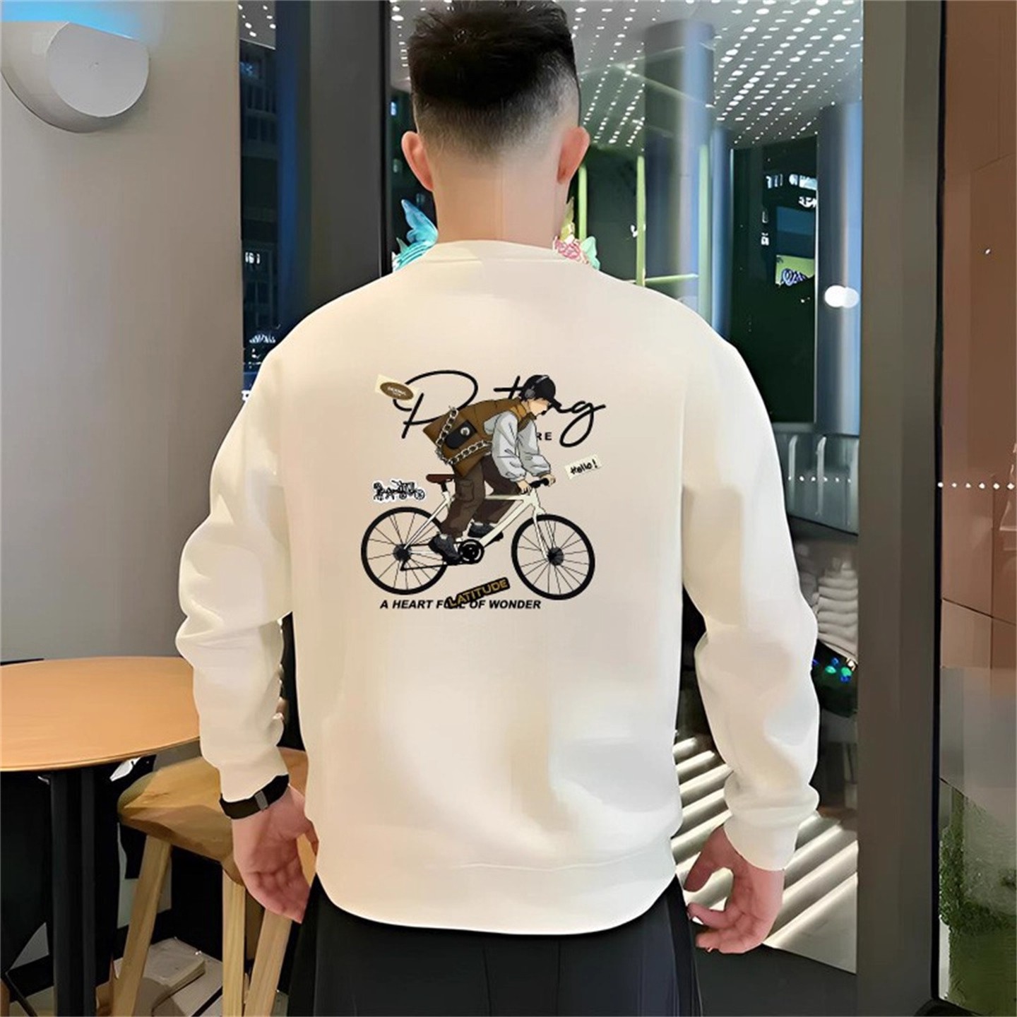 秋冬季新款男士简约印花圆领卫衣