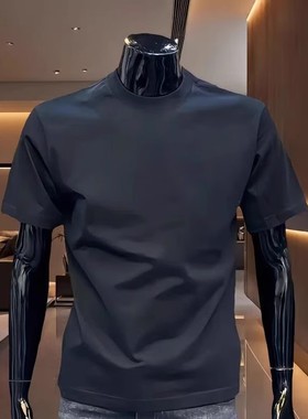 夏季凉感透气索罗娜短袖t恤男简约纯色弹力正肩运动健身基础款T恤