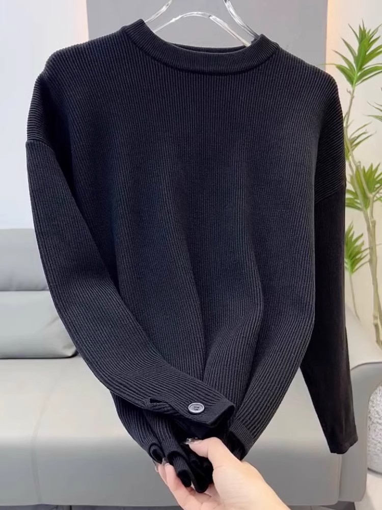 冬季男士休闲圆领毛衣简约时尚男青年修身纯色净版高端打底衫上衣