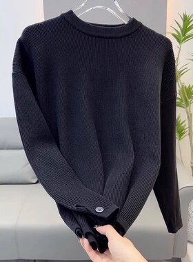 冬季男士休闲圆领毛衣简约时尚男青年修身纯色净版高端打底衫上衣