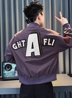 春秋季高级感潮牌立领字母刺绣夹克男士时尚休闲百搭痞帅工装外套