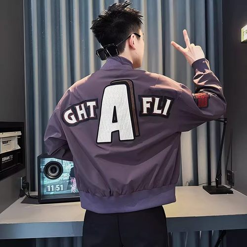 春秋季男士潮牌刺绣立领工装夹克