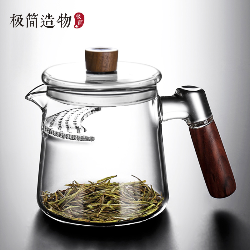 木玻璃茶壶月牙过滤分离透明