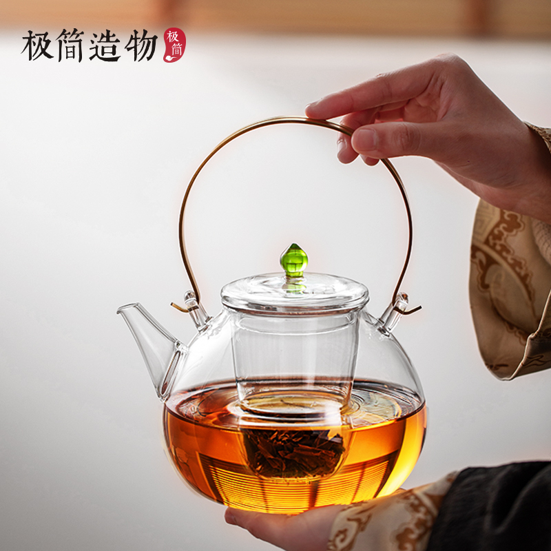 大容量玻璃提梁壶带过滤内胆