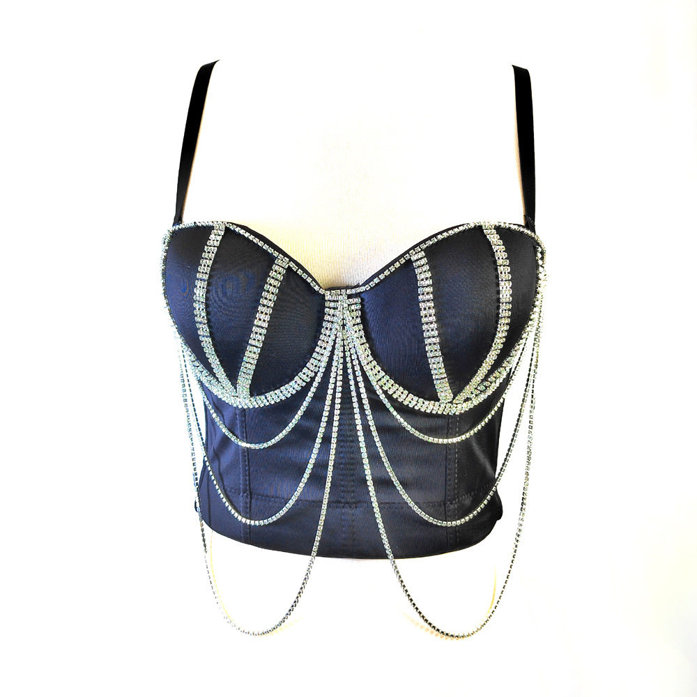 原创设计欧美跨境水钻链条钉珠抹胸及腰短款鱼骨胸衣外穿内衣,女士内衣/男士内衣/家居服,抹胸,淘宝优惠券,粉丝福利购,淘宝优惠卷