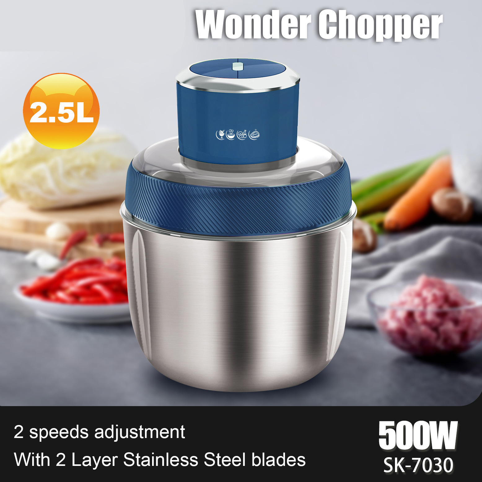 110v跨境绞肉机家用电动多功能不锈钢搅拌机wonder chopper