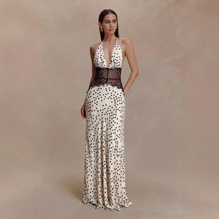 新款欧美风外贸2025气质波点蕾丝女士长裙时尚性感露背收腰连衣裙