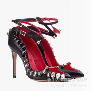 sandals 跨境时装 水钻高跟鞋 尖头金属扣细跟外贸女鞋 women 凉鞋