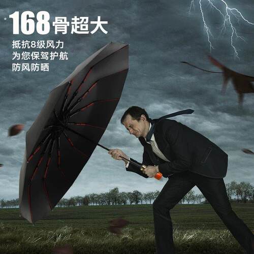 雨伞收缩全自动大（抖音爆款）168骨轻奢木手柄折叠伞加大结实