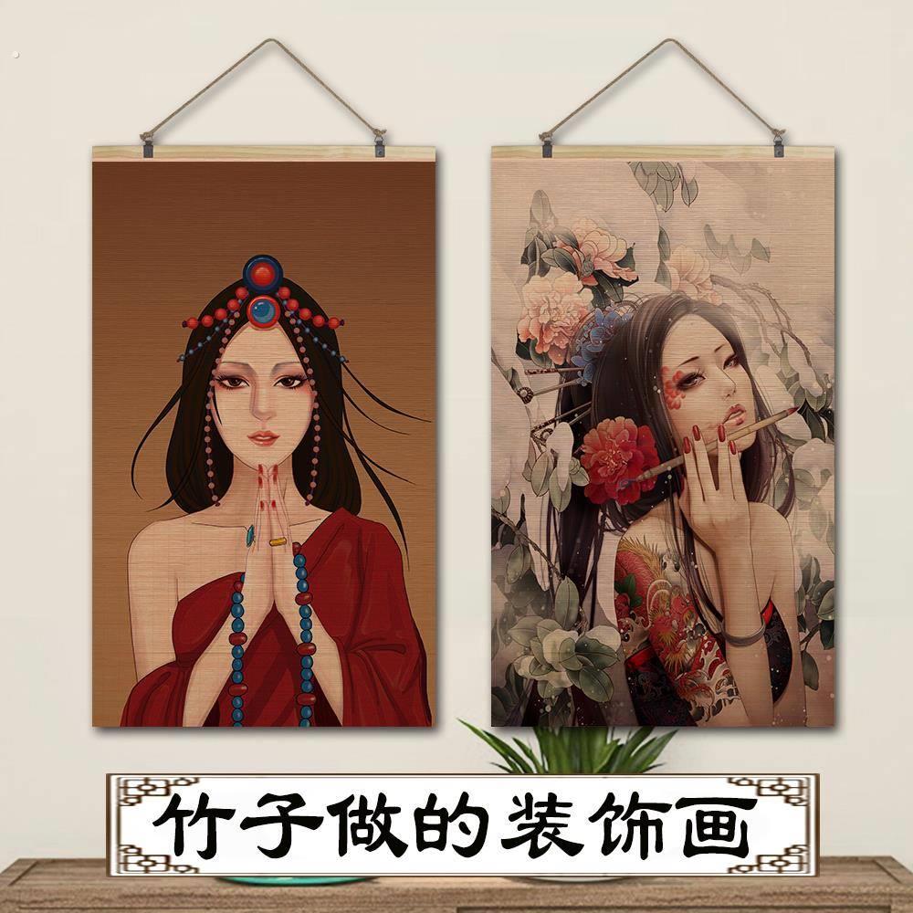 京剧脸谱新中式竹帘片卷轴挂画客饭厅玄关沙发背景墙办公室装饰画