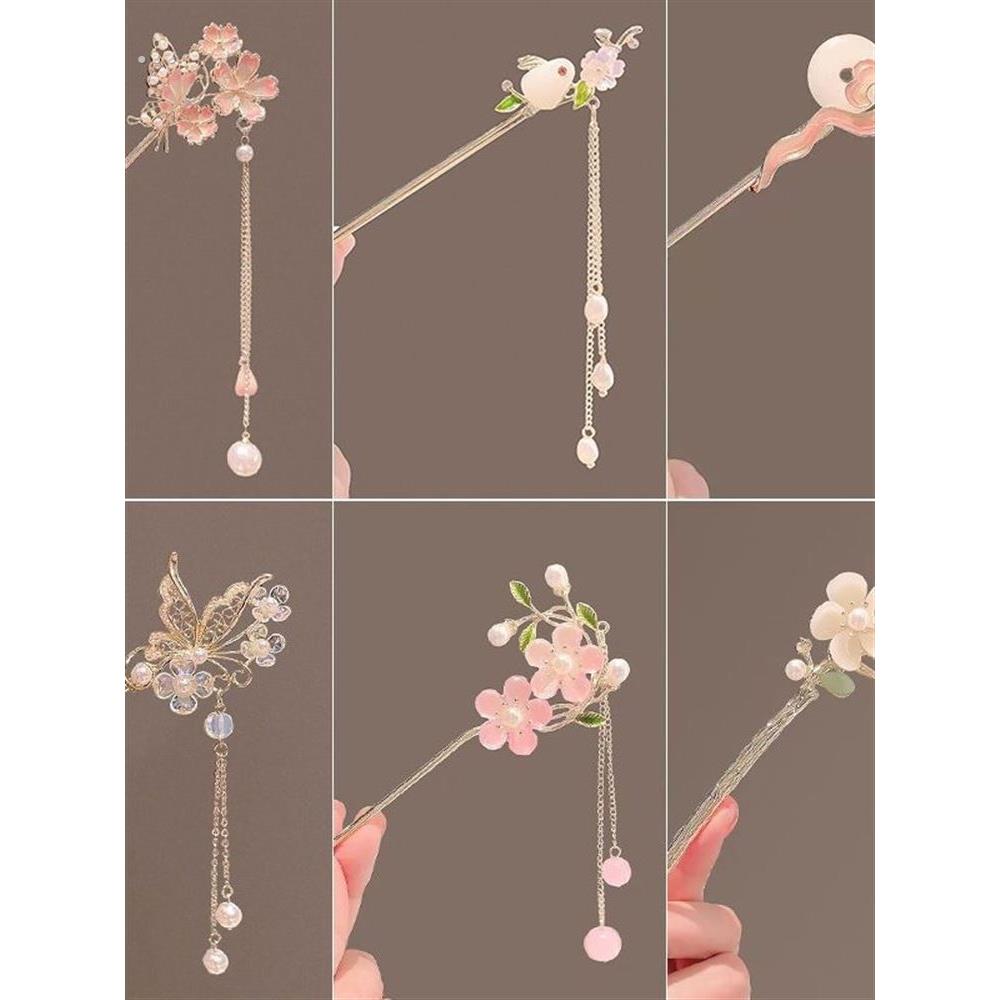 儿童发簪女古风簪子简约现代宫廷风女童汉服头饰流苏步摇发钗盘发