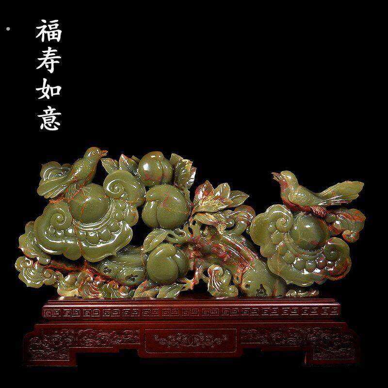 玉石蟠桃摆件中式家居客厅玄关柜装饰工艺爷爷老人长辈祝寿桃贺礼