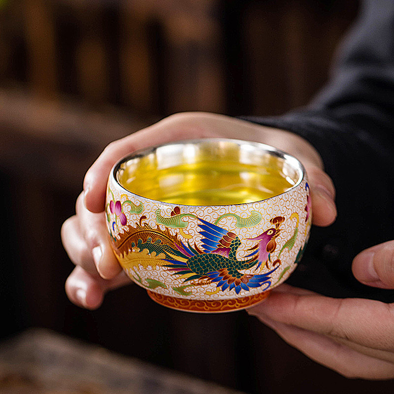 金线掐丝珐琅彩鎏纯银茶杯主人杯单杯龙凤呈祥中式专用高档茶杯