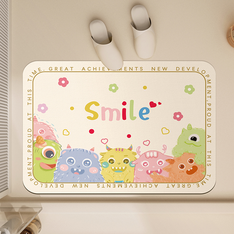 卡通怪兽浴室地垫硅藻泥吸水垫防滑速干卫生间脚垫厕所门垫入户门