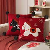 新年装 饰小马沙发抱枕卡通方形枕套含枕芯客厅靠枕喜庆靠垫可拆洗