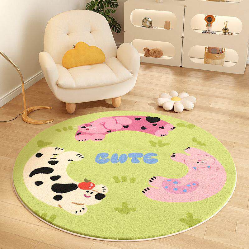 卡通家居地毯宝宝卧室玩耍客厅地垫儿童房书房圆形垫子可爱爬行垫