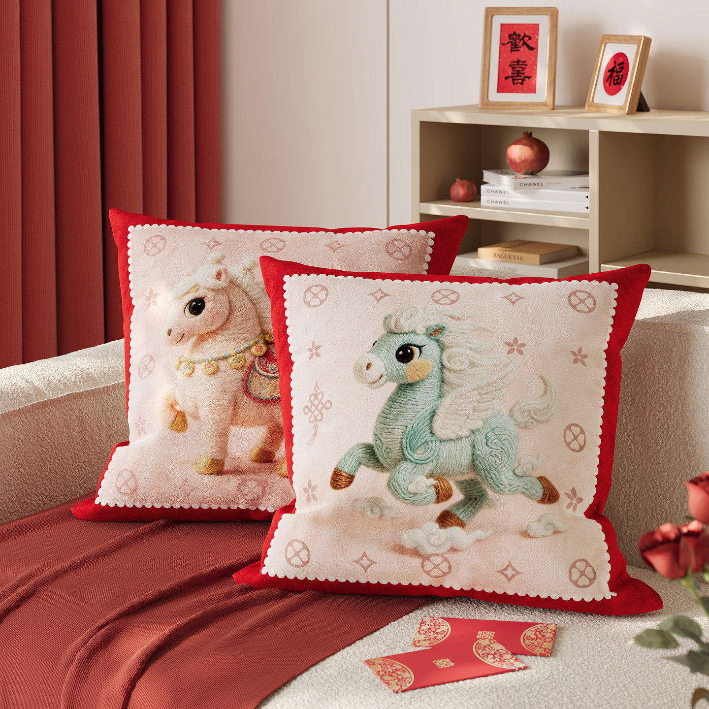 新年装饰抱枕套靠枕红色喜庆沙发靠背靠垫含芯卧室床头腰靠可拆洗,居家布艺,靠垫/抱枕,淘宝优惠券,粉丝福利购,淘宝优惠卷