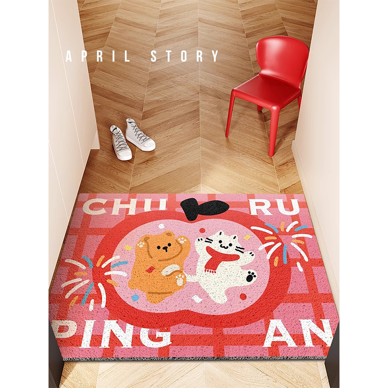 卡通入户门地垫新年红色耐脏防滑丝圈进门门口门垫可裁剪家用脚垫