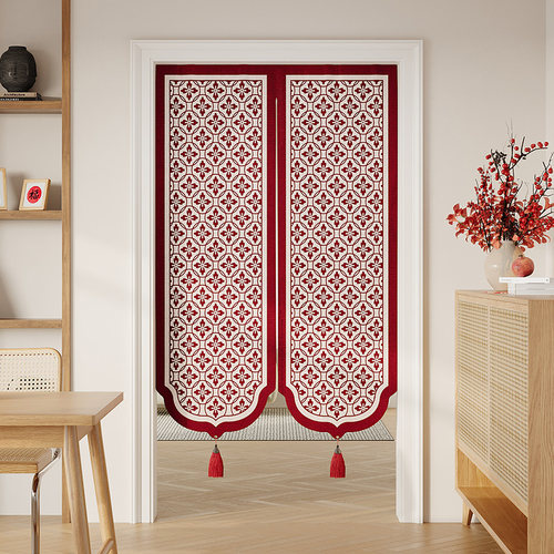 新年喜庆红色门帘隔断帘整片卧室房间家用防窥遮挡帘卫生间免打孔