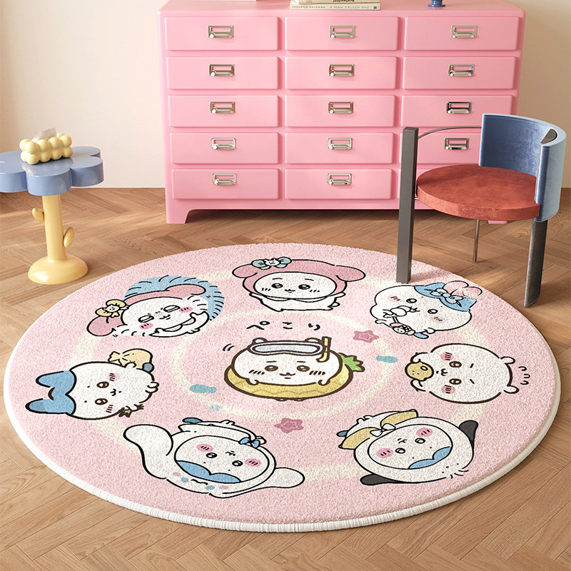 chiikawa粉色圆形地毯女孩卧室房间床边毯儿童房阅读区仿羊绒地垫,居家布艺,地毯,淘宝优惠券,粉丝福利购,淘宝优惠卷