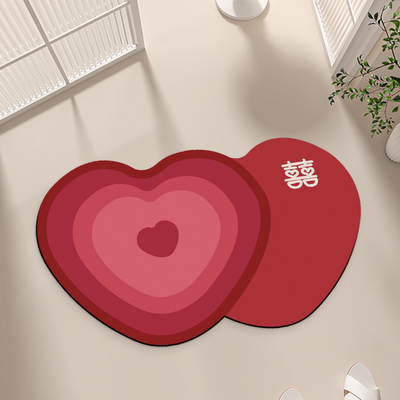 结婚地垫浴室喜庆红色垫子厕所门口防滑吸水速干垫爱心卫生间地毯
