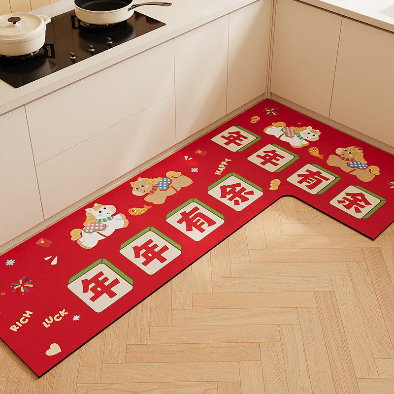 新年红色卡通厨房地垫专用地毯垫子新款吸油吸水小马可爱防滑脚垫,居家布艺,厨房地垫,淘宝优惠券,粉丝福利购,淘宝优惠卷