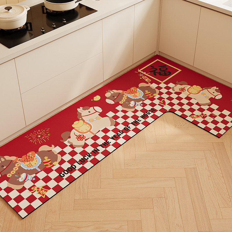 厨房地垫红色马年防滑吸水防油可擦洗家用耐脏进门口脚垫长条地毯,居家布艺,厨房地垫,淘宝优惠券,粉丝福利购,淘宝优惠卷