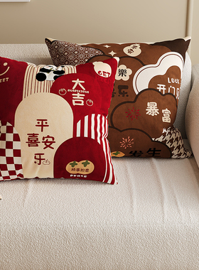 红色抱枕家用沙发客厅靠垫腰靠方形车用床头床上靠枕喜庆含芯抱枕