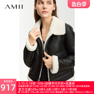 Amii旗舰店复古加厚皮草夹克