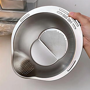 淘米盆洗米筛篮洗菜盆沥水篮沥水器淘米神器食品级 不锈钢一体式