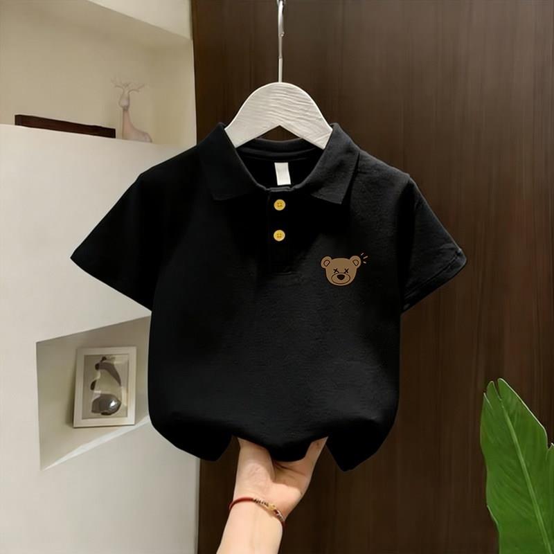 可爱印花休闲风polo衫短袖T恤夏季新款儿童宝宝黑色百搭翻领上衣