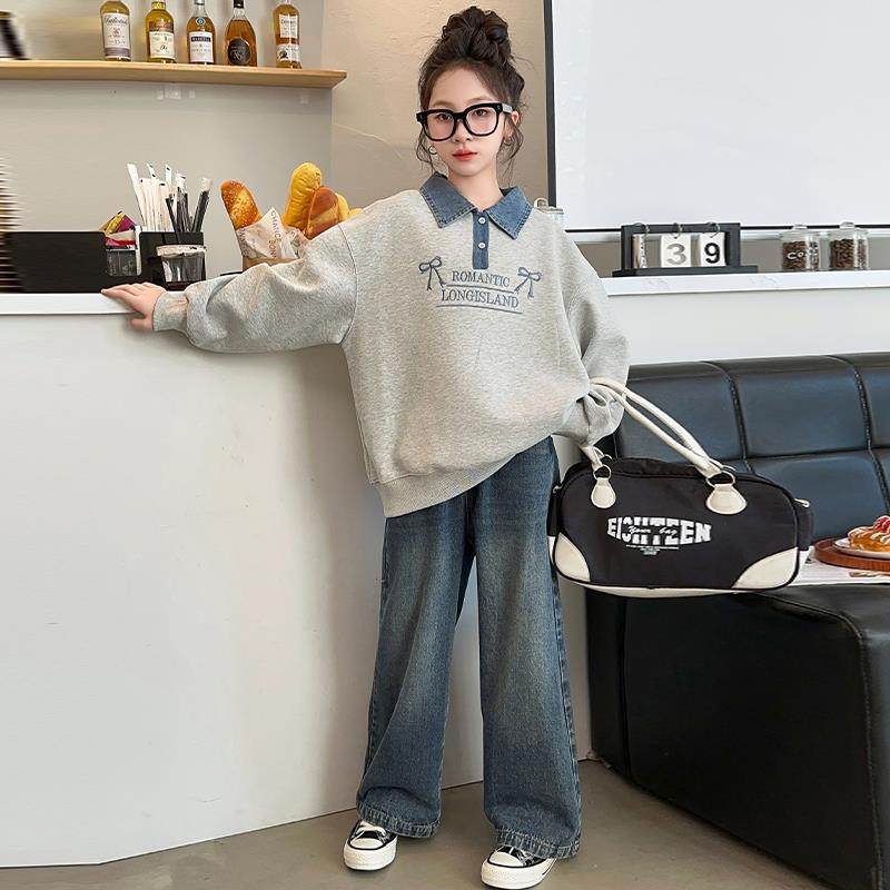 女童秋装卫衣套装2025新款洋气女大童秋冬季加绒上衣儿童阔腿裤子