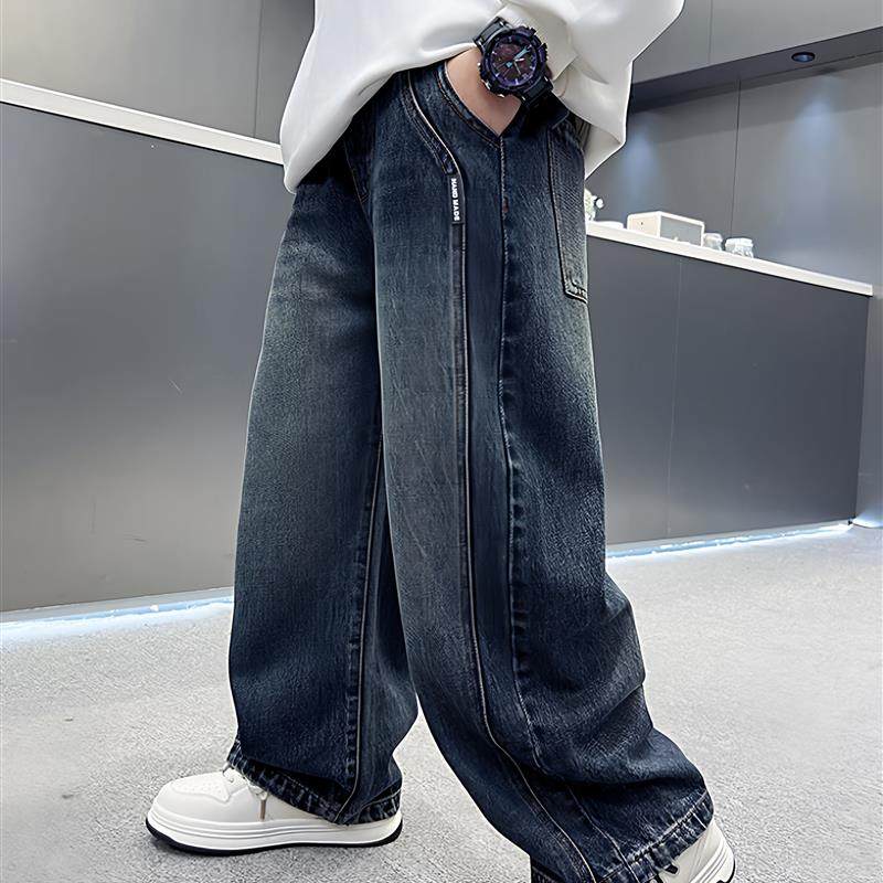 男童软牛仔裤春秋款2025新款秋装裤子儿童直筒宽松休闲裤男孩长裤