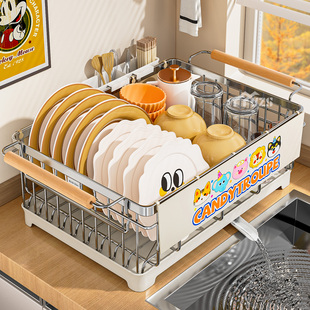 碗碟收纳架沥水碗台面盘架304不锈钢碗架厨房置物架放碗筷沥水篮