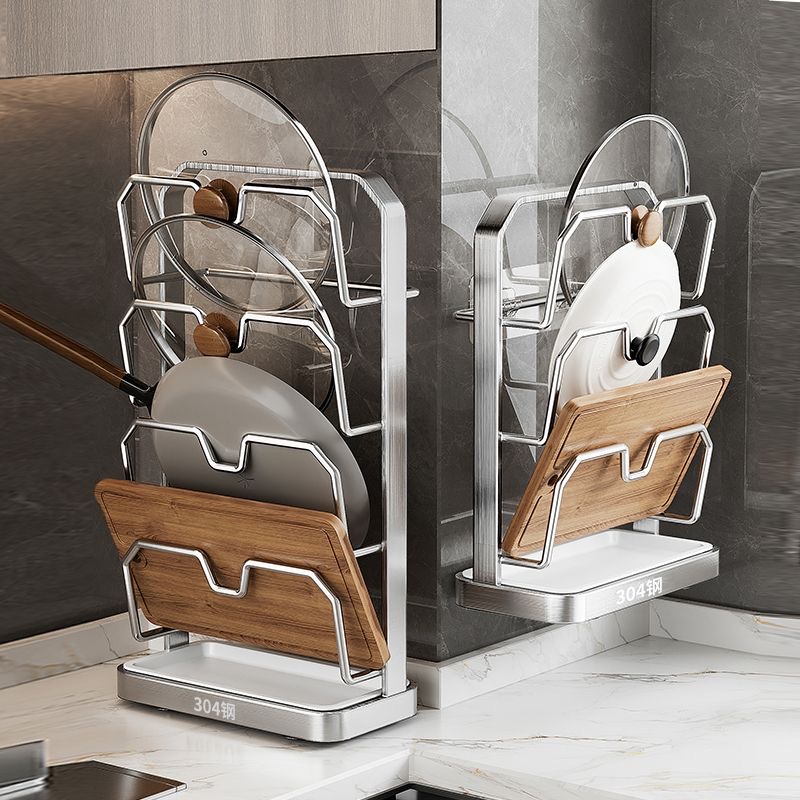 304不锈钢锅盖架厨房置物架壁挂式免打孔多功能放台面锅盖收纳架