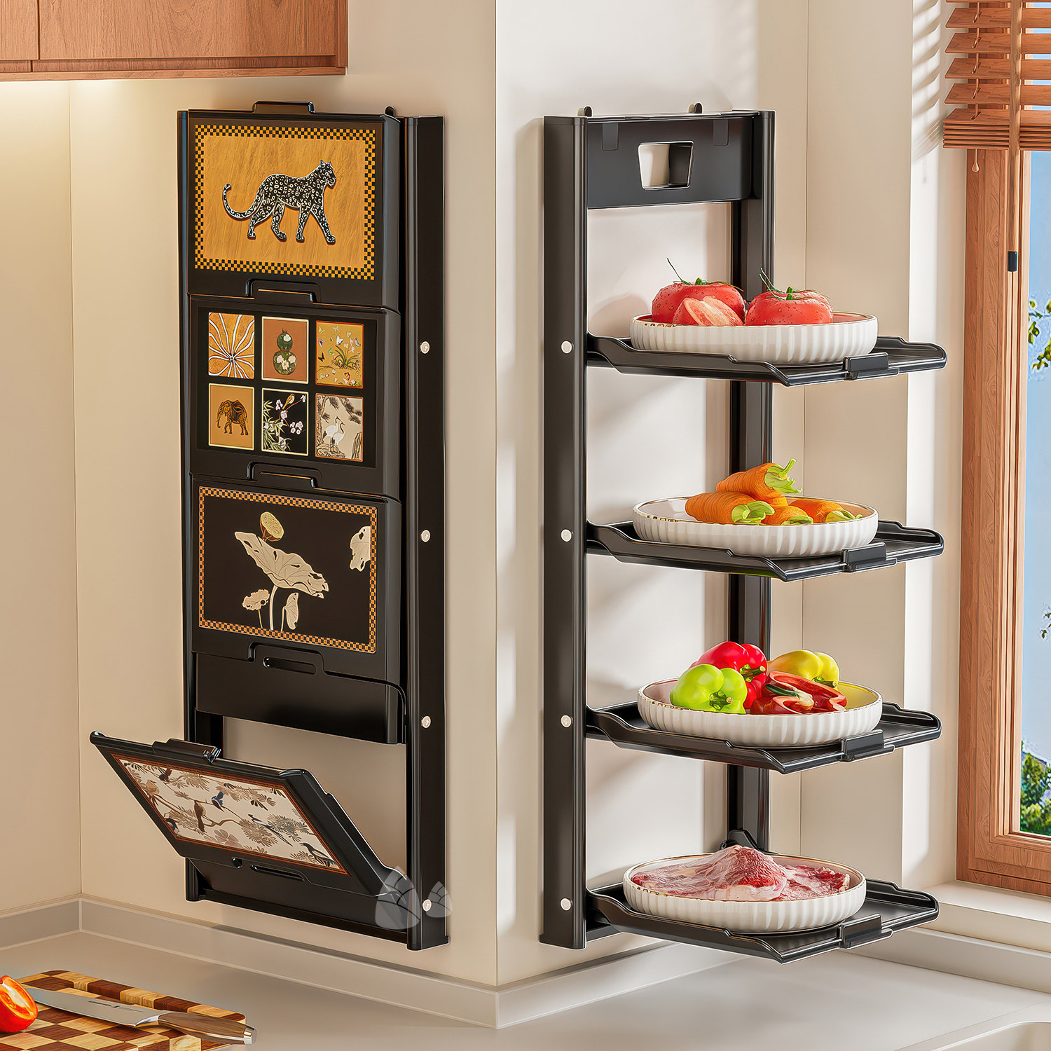 厨房备菜置物架吸盘可折叠多层多功能配菜盘家用壁挂式收纳架神器