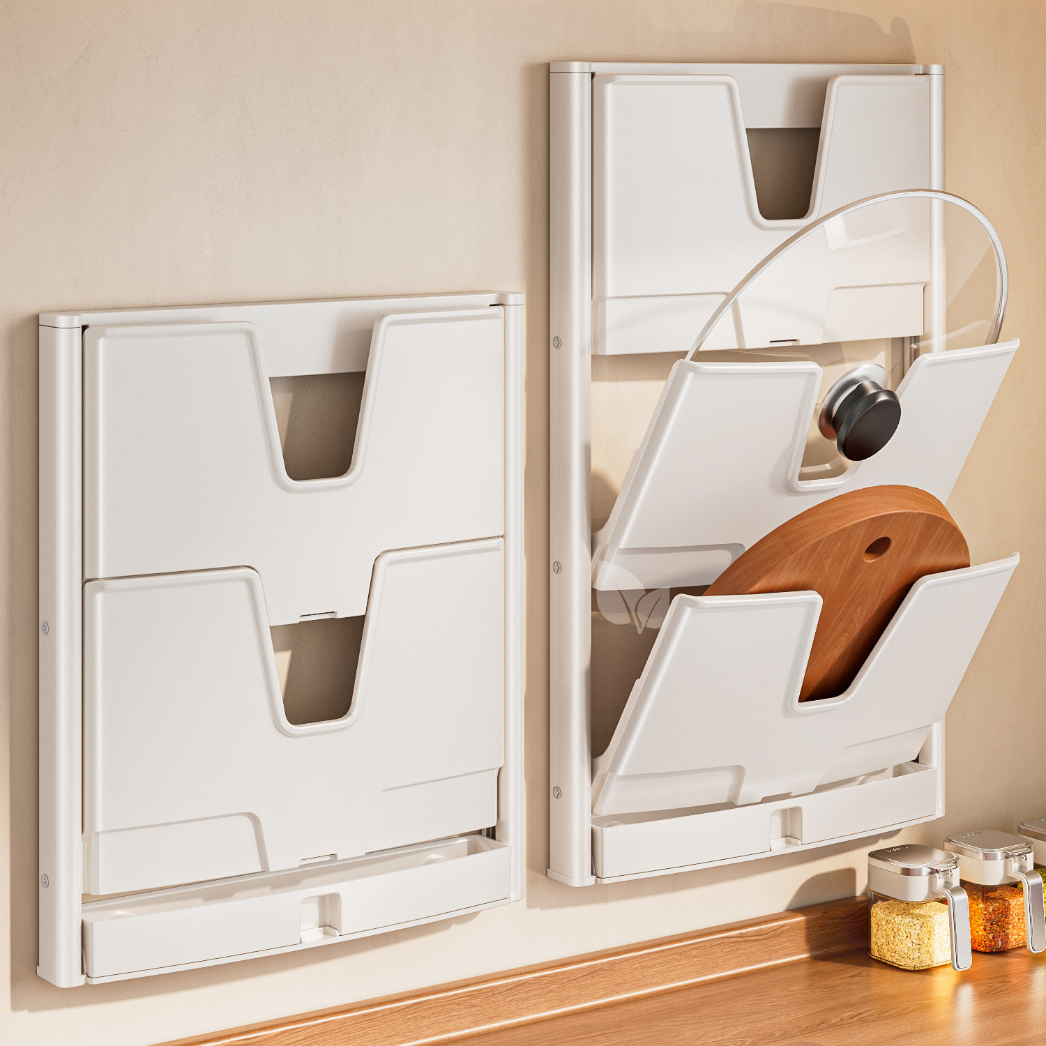 厨房壁挂免打孔折叠锅盖砧板架