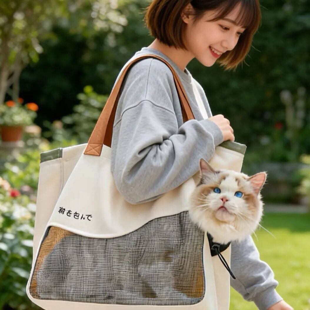 猫包单肩外出手提拎袋子中小型犬狗背包宠物透气大容量斜跨帆布包